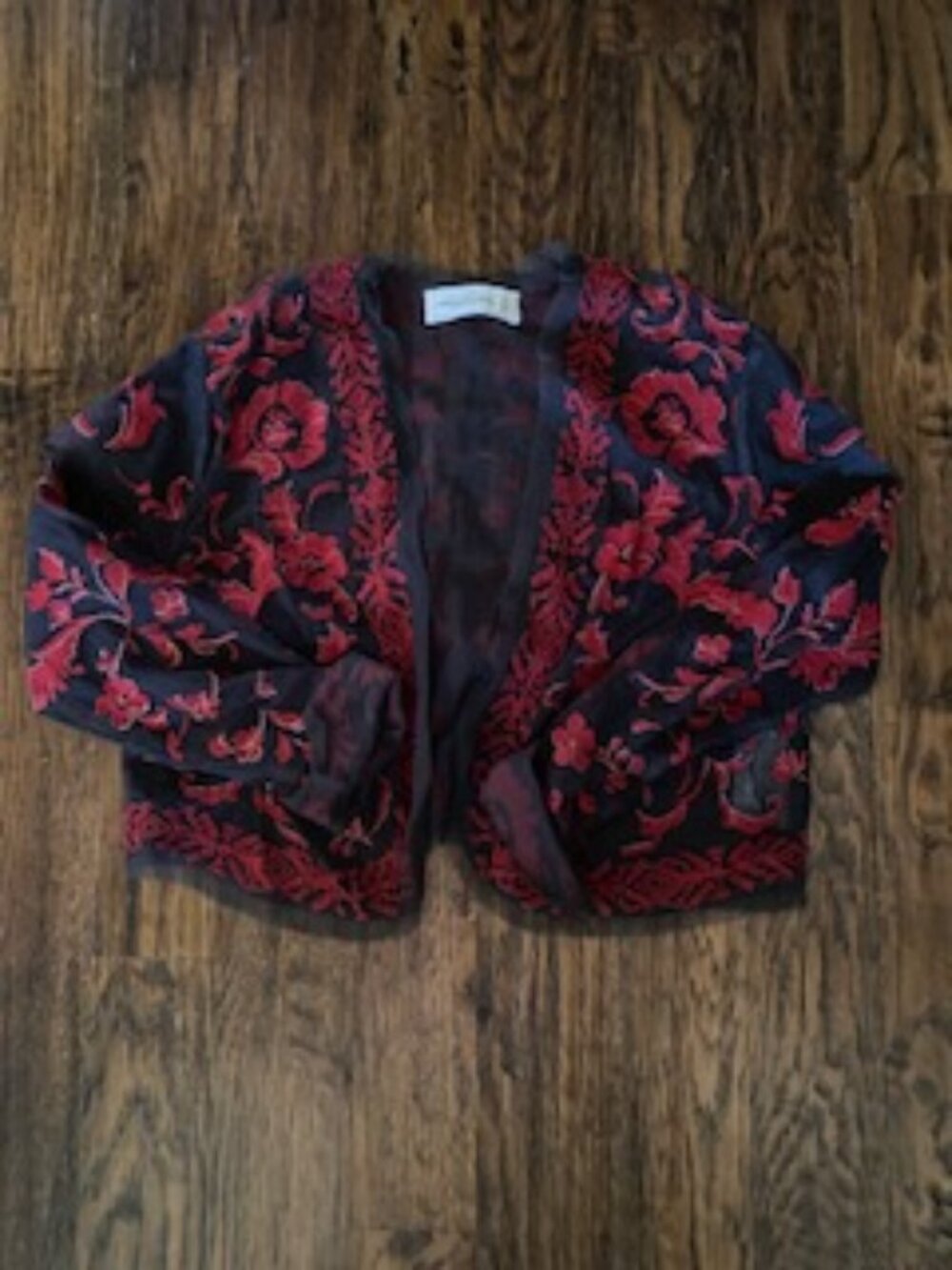 Abercrombie & Fitch Cropped Sheer Floral Embroidered Jacket